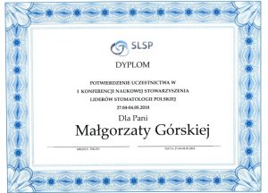 SLSP potwierdzenie uczestnictwa w konferencji naukowej dr GórskaMałgorzata Górska