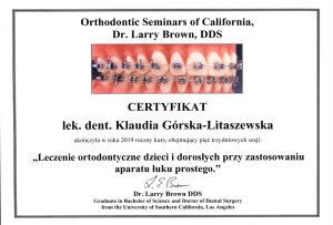 Orthodontic Seminars Certyfikat ukńczenia kursu w V sesjach Klaudia Górska - LitaszewskaLekarz Stomatolog - Klaudia Gorska