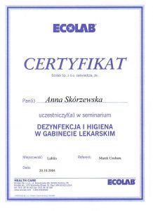 certy. Ecolab - dezynfekcja i higiena w gabinecieAnna Skórzewska