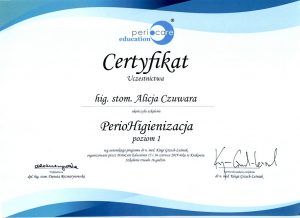 Certyfikat Perfiohigienizacja Alicja CzuwaraAlicja Czuwara