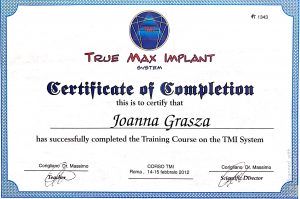 Certfikat Training Course on the TMI systemJoanna Grasza
